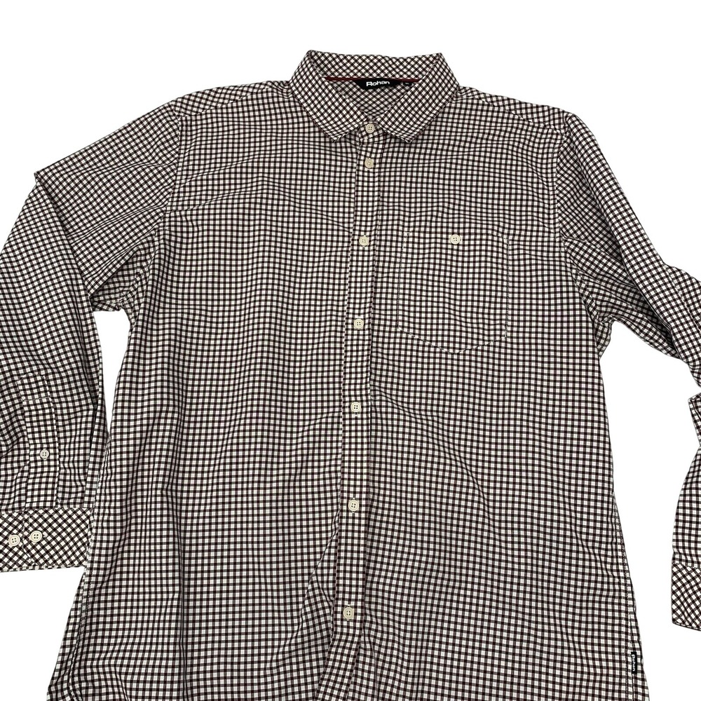 Rohan Newtown Shirt Mens XL Burgundy Gingham Check UPF 40 Outdoor Travel Top